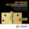 Embassy 4 x 4 Solid Brass Ball Bearing Hinge, Polished Brass Finish Ball Tips 4040BBUS3B-1